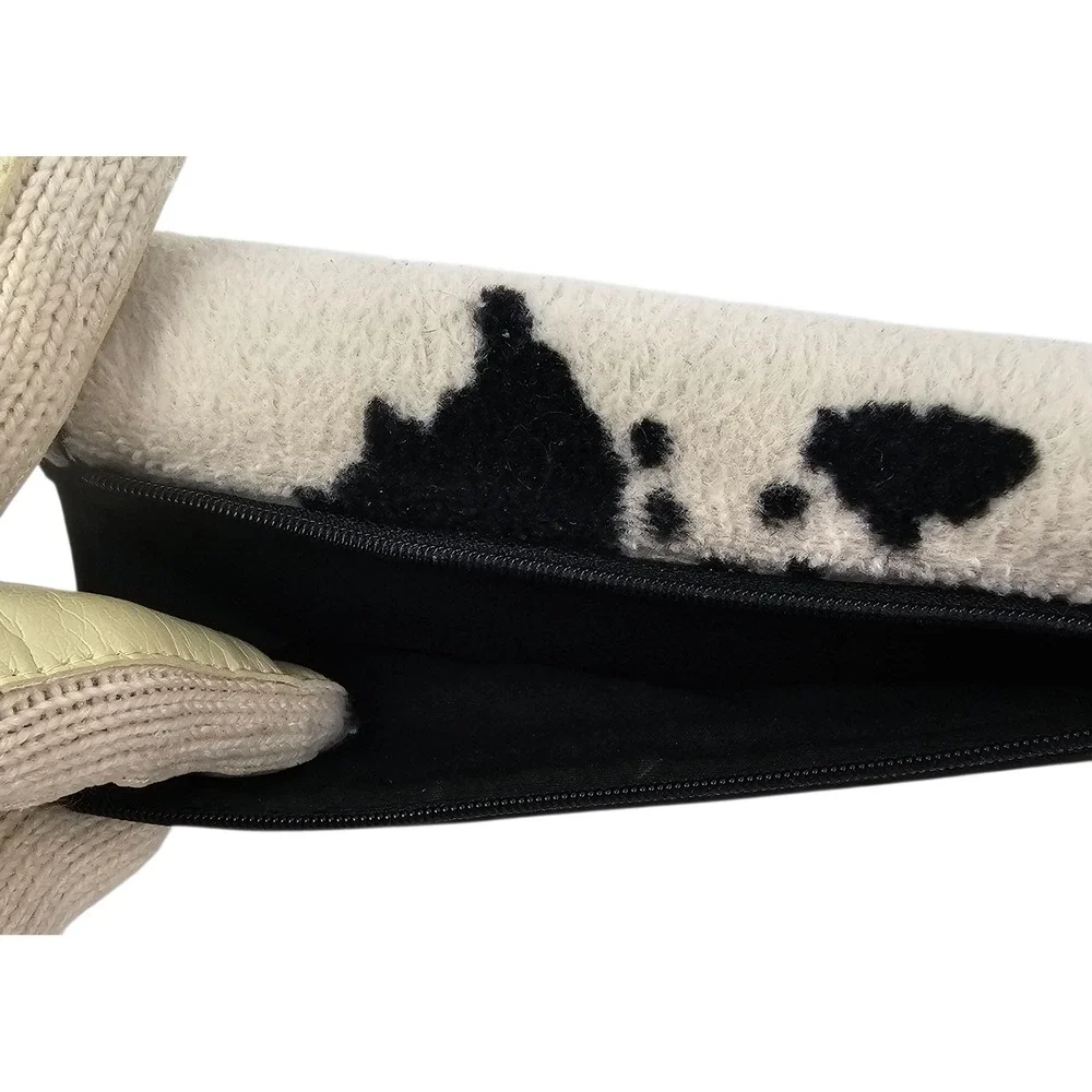 Womens Cow Print Faux Fur Trifold Wallet Black White Animal Pattern Organizer
